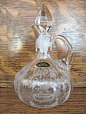 Cambridge Glass Chantilly Etch Oil Bottle W/orig. Label