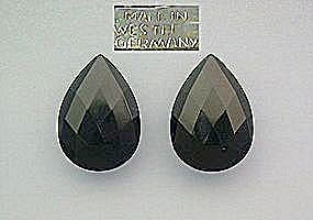 Black Glass Faceted Tear Drop Clip Earrings Vintage